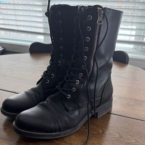 Sleek Black Leather Combat Boots for Women